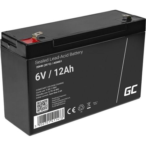 Batería sin mantenimiento Green Cell AGM VRLA 6V 12Ah para sistemas de alarma, cajas registradoras, juguetes