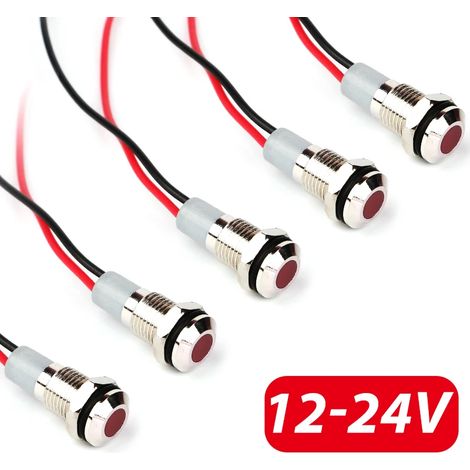 (5 LED rouges 12-24 V) 5 LED 8 mm en métal étanches, petites plaques LED pour montage sur panneau, couleur rouge, jaune, bleu, vert, blanc (1/5)