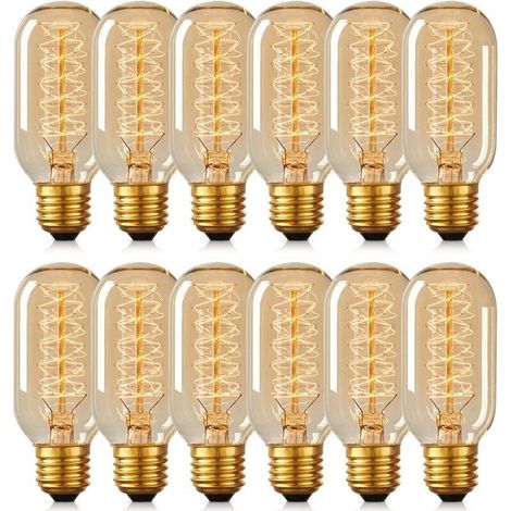 12 lampadine Edison T45 40W Lampada a spirale retrò al tungsteno 220V-Crezuo