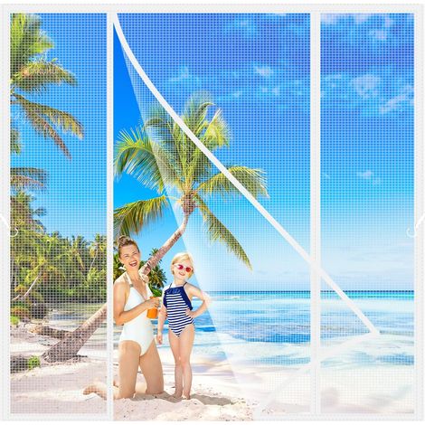 Double Ouverture Latérale Moustiquaire Porte 250x220cm Personnalisable Moustiquaire Baie Vitree Coulissante Engrener Fermeture Automatique Pliable Mains Libres Profitez De l'air Frais Blanc (1/5)
