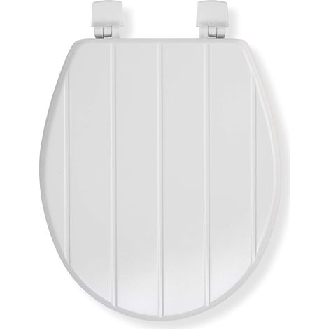 Croydex Moulded Wood Toilet Seat in White Tongue & Groove Effect- Windmere