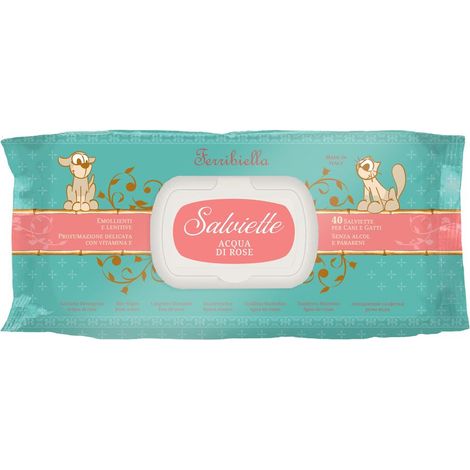 1 pz: Salviette acqua di rose emolienti e lenitive con vitamina E per cani e gatti