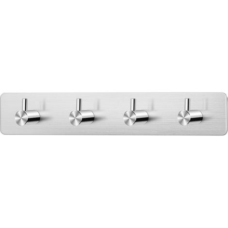 No-Drill Towel Rack, 4 Adhesive Wall Hooks in Stainless Steel, Dishcloth Holder for Bathroom, Kitchen and Toilet, Durable and Waterproof, Silver (1/5)