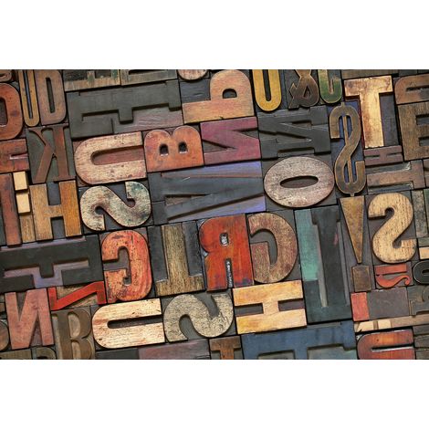 Papier peint panoramique vintage lettres effet collage | Tapisserie panoramique chambre ado | Papier peint panoramique multicolore tendance rétro - 384 X 260 cm (8 pièces) (1/2)