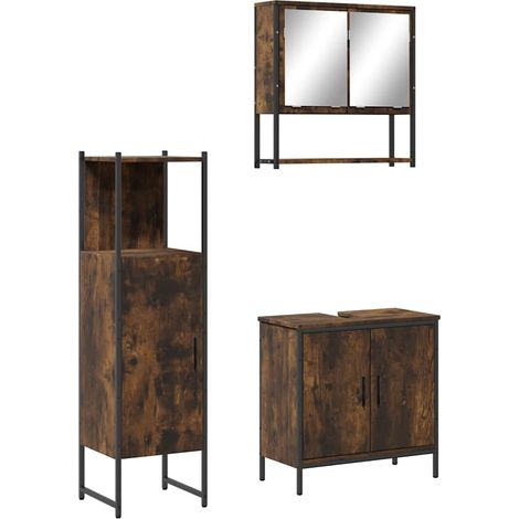 Maison Exclusive - 3-tlg. Badmöbel-Set Räuchereiche Holzwerkstoff