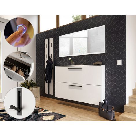 Garderobenmöbel Set mit 140cm LED-Spiegel, Schuhschrank, 2 Paneele UTRERA-01 B/H/T ca. 200/200/19 cm (1/5)