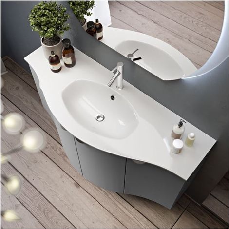 Mobile Sospeso Eclisse - Dimensione 137 cm - Grafite - 4 Ante - Lavabo in Resina (1/5)