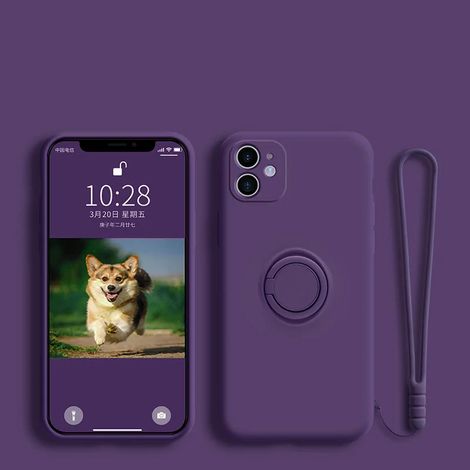 (iPhone 12 mini bleu) Coque souple en silicone liquide avec support, anneau et dragonne (1/5)