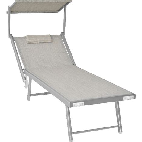 LETTINO MARE IN ALLUMINIO CON PARASOLE E CUSCINO 183CM TELO TEXILENE COLORE GRIGIO (1/5)