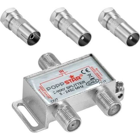 Répartiteur d'antenne TV - POPPSTAR - 2 sorties - 100dB - 5-2450 MHz - Adaptateur IEC inclus (1/4)