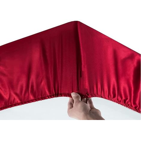 Damier Drap-housse en satin, 90 x 200 cm, rouge bordeaux, soie brillante, drap de lit, adapté aux matelas jusqu'à 25 cm (1/3)