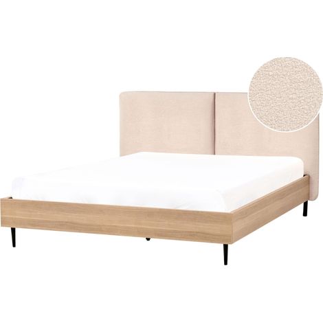 Letto matrimoniale con rete in tessuto bouclè beige 160 x 200 cm Limanton