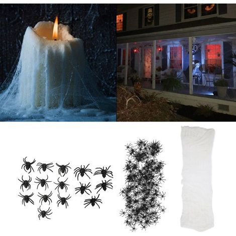 Toiles d'araignée d'Halloween - AUCUNE - Extensible - 215 araignées (200 g) - Blanc (1/5)
