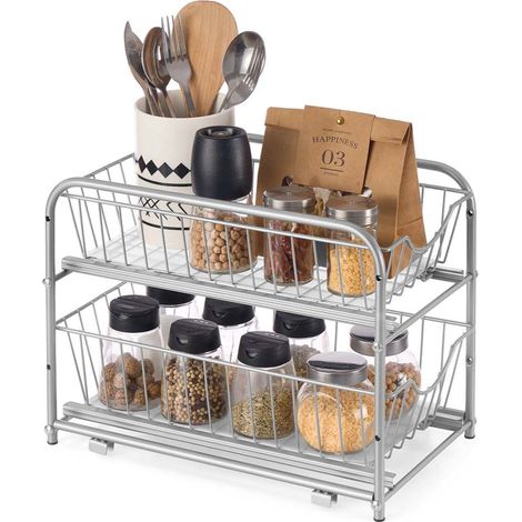 Organizer da cucina scaffale sottolavello 2 cestelli scorrevoli impilabili per riporre in armadio sottolavabo con cassetti per cucina bagno argento 120006637