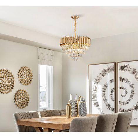 LED Kristall-Pendellampe Gold Ø 50 cm, Moderne Hängeleuchte mit 3 Lichtfarben, Stilvolle Wohnraumleuchte