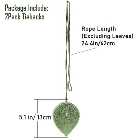 Lot de 2 embrasses de rideaux faites à la main – Corde en coton tissé, draperie de décoration de maison bohème (vert,) (1/3)
