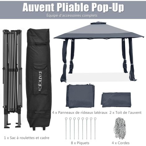Tonnelle grise pliante 3 x 3 m en tissu Oxford avec double toit ventilé et 3 hauteurs réglables pour jardin, fêtes et pique-niques (1/5)