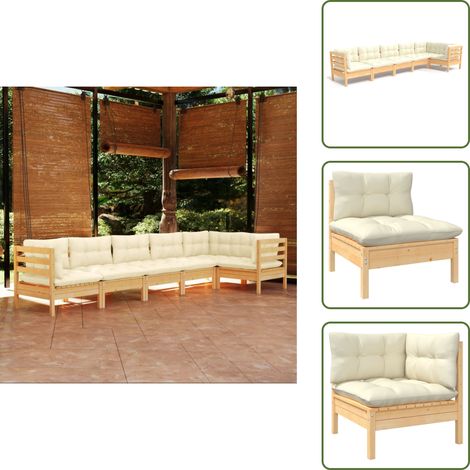 6-tlg. Garten-Lounge-Set mit Creme Kissen Kiefernholz - Garten Lounge Set - Kiefernholz Möbel - Outdoor Möbel - Loungemöbel - Gartenmöbel (1/5)