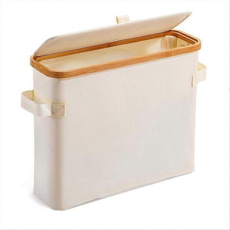 Porte-papier toilette en bambou avec couvercle, blanc crème (1/5)