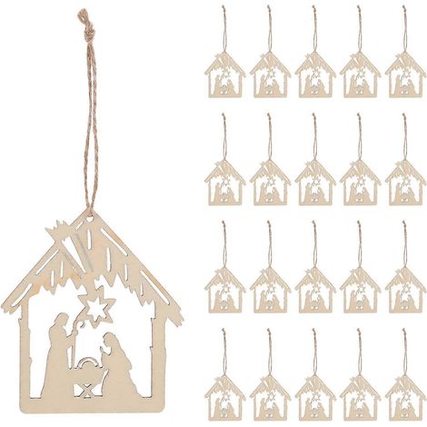 30 décorations de Noël sur le thème de la Nativité : crèche en bois, pendentifs à suspendre, décorations murales pour les fêtes de fin d'année. (1/5)