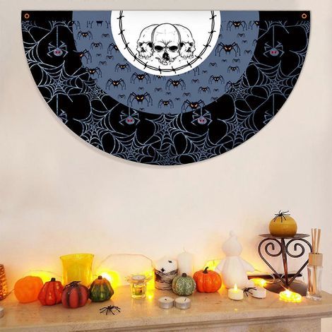 Décoration d'Halloween : Drapeau en forme d'éventail à suspendre (45 x 90 cm), demi-cercle. (1/5)