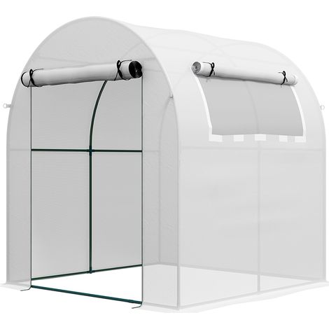 Outsunny Walk in Polytunnel Greenhouse with Roll-up Window and Door, White