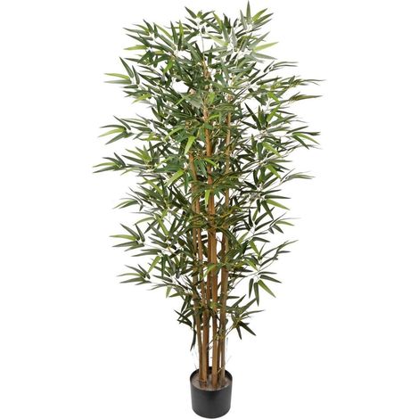 Bambusbaum Kunstpflanze Echtholzstamm Basistopf Grün 5 feet 152cm (1/5)