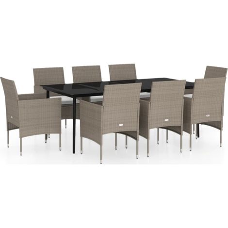 Set da Pranzo da Giardino con Cuscini 9 pz in Beige e Nero vidaXL (1/5)