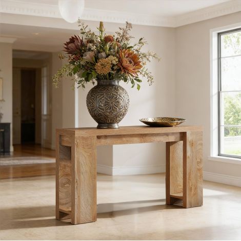 Mesa centro estrecha estilo rústico madera marrón OKMYHOME (1/5)