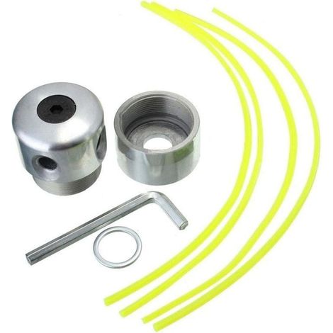Tête de coupe-herbe en alliage d'aluminium, ensemble de bobines avec 4 fils, rondelle de montage et clé, pour accessoires de tondeuse à gazon