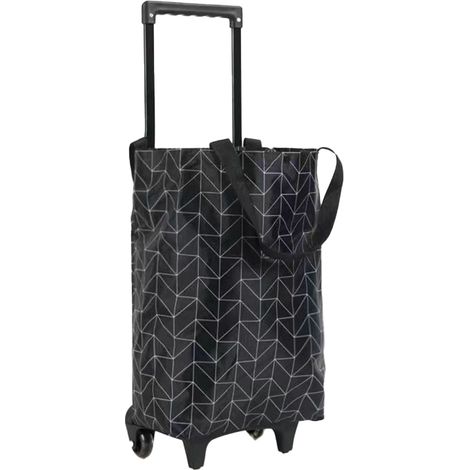 Chariot de courses pliable et portable en tissu Oxford avec roues et poignée télescopiable pour voyage - Ligne noire (1/5)