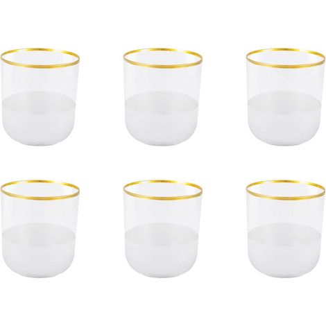 Lot de 6 Verres à Eau Bas en Verre Transparent et Liseré Doré 8,5 x 8,5 x 9,5 cm - PANGIVO (1/4)