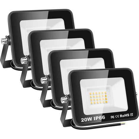4 Pièces 20W Projecteurs LED Extérieur,2000lm Eclairage de Sécurité Spot LED Extérieur,6000K Blanc étanche Lumineuse Lampe pour Entrepôt Garage Jardin Stade Arrière-cour,175V-260V IP66 (1/5)