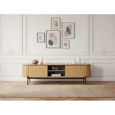 BOBOCHIC - Meuble TV arrondi 2 portes 200 cm AMBOISE couleur chêne (1/5)
