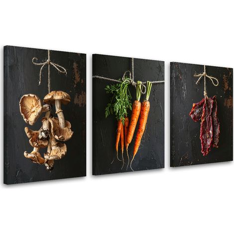 Set de tableaux sur toile  Champignons carottes viande séchée 3 x 20x30