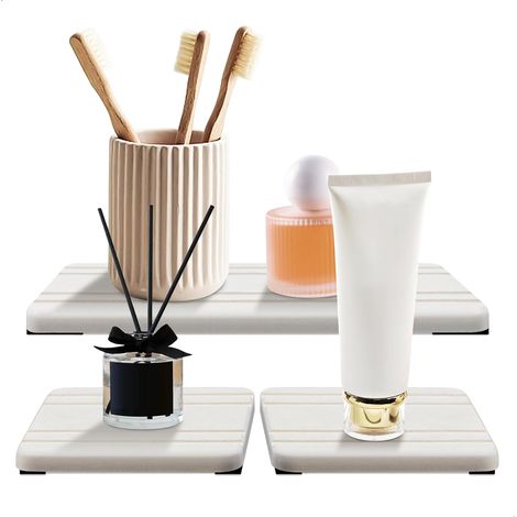 Lot de 3 Plateau Salle de Bain en Pierre de Diatomite Absorbant l'eau, Petit Plateau à Séchage Rapide, Pierre Absorbant l'eau Utilisée Tapis Diatomite pour Plantes et Articles de Toilette (1/5)