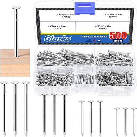 500pcs 20/25/30/38mm long clou combo Kit, clous de suspension argentés, clous décoratifs, clous muraux, clous en bois, clous communs, picture Wall hanging Hardware clous (1/5)