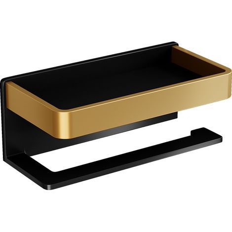 Porte Papier Toilette avec Etagère,Support Papier Toilette Mural (Perforé/Non perforé) Porte Rouleau Papier Toilette,Derouleur Papier Toilette WC Inoxydable pour Salle de Bain et Cuisines(Or Noir) Iko (1/3)