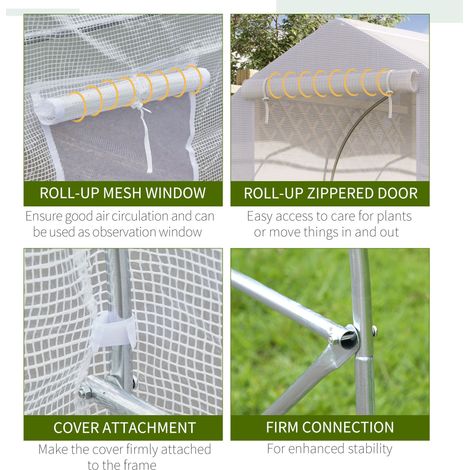 Serre de jardin anti-UV 4x2x2 m blanc, en acier et PE, avec 6 ouvertures à filet et porte enroulable (1/5)