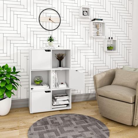 WOLTU Bücherregal mit 6 Fächer 3 Türen Standregal Büroregal freistehend Aktenregal Aufbewahrungsregal 29x91x59.6 cm Weiß (1/5)
