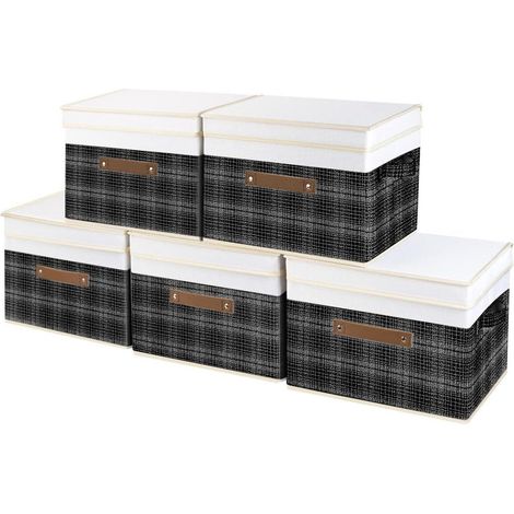 Faltbare Aufbewahrungsboxen mit Deckel, 5er-Set, 38x25x25 cm, Schwarz-Weiß (1/5)
