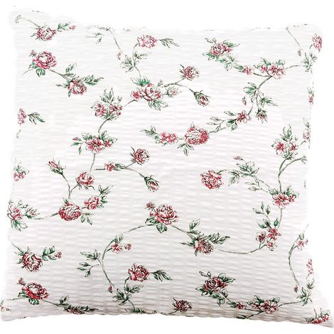 40x40 weißer Rindenkissenbezug mit rosa Blumensträußen