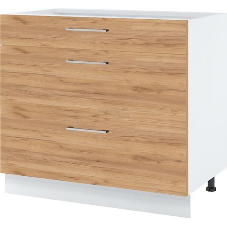 Casserolier Bellissi Chene L 90 cm -  Porte avec poignée apparente Coulisses tiroir sans amortisseur Décor chêne brut