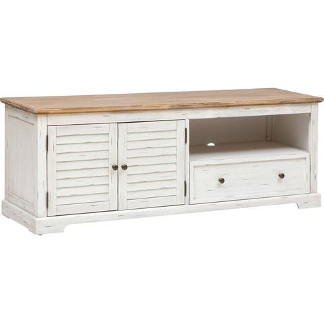 TV-stand Olbia Metall & Akazie - weiß - 2 Türen