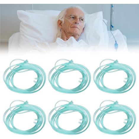 Confezione da 6 cannule nasali per ossigenoterapia per adulti: 5 m, monouso, con tubo verde per ossigeno, antipiega, cannula nasale medicale a 6 canali per ossigenoterapia, per uso quotidiano (1/5)