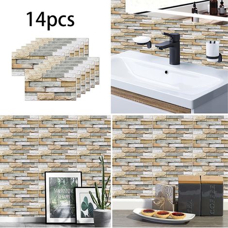 14 Plaques Adhésives 28x14cm - Imitation Briques Anciennes PVC Résistante, Déco Murale 3 en 1 Rétro-Chic (1/5)