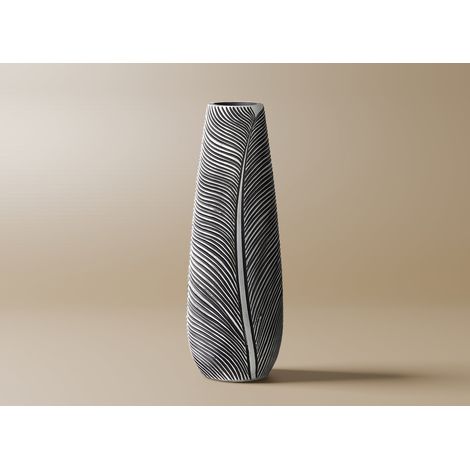 Deco In Paris – Vase en résine noir et blanc 46 cm – Design élégant avec lignes texturées – Pour décoration moderne et intemporelle
