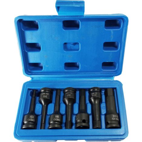 Jeu de 7 douilles à impact 3/8" en acier chrome-molybdène, embouts hexagonaux Allen métriques, jeu de douilles à impact cannelées (4 mm - 12 mm) (1/5)
