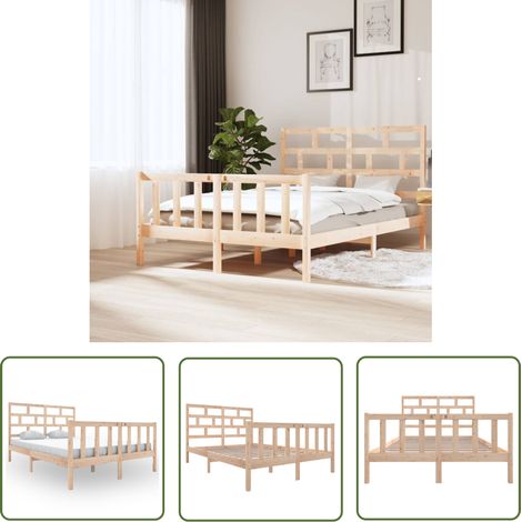 The Living Store Cadre de lit sans matelas bois massif 160x200 cm - Cadre De Lit - Lit Double - Lit En Bois - Meuble De Chambre - Design Moderne (1/5)