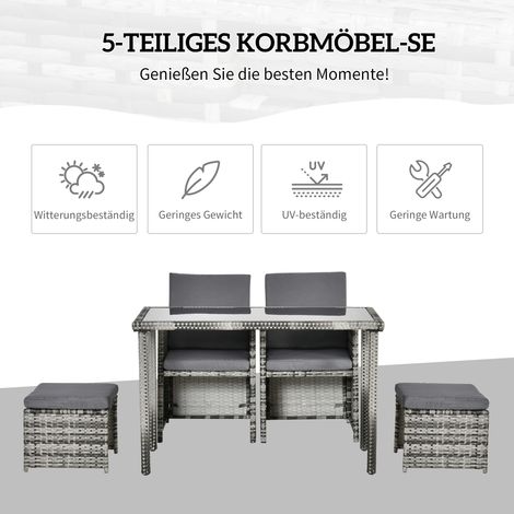 Ensemble de jardin en résine tressée gris pour 4 personnes avec coussins assortis (1/4)